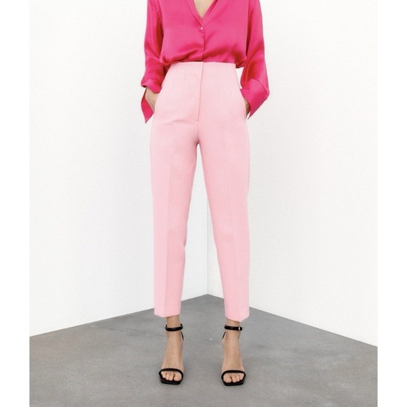 Zara Woman High Waist Tailored Pants Pink Bubblegum Women's M Preppy Barbiecore - Picture 3 of 11